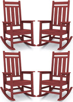 KINGYES Oversized Outdoor Rocking Chair Set of 4, All-Weather Patio Rocking Chairs for Porch, HDPE Outdoor Patio Rockers with High Back & Wide Seat for Garden, Lawn, Red by KINGYES