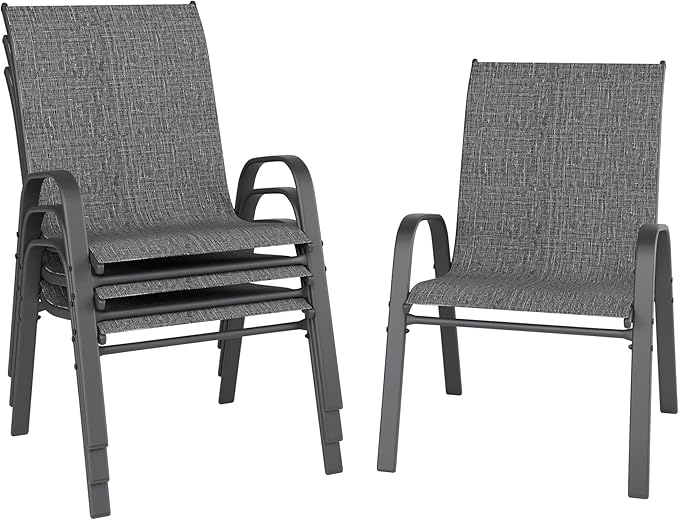 Patio Chairs Set of 4, Stackable Outdoor Dining Chairs for All Weather, Metal Modern Outside Furniture Chair for Pool Side, Garden, Backyard Deck, Dark Grey by furniture