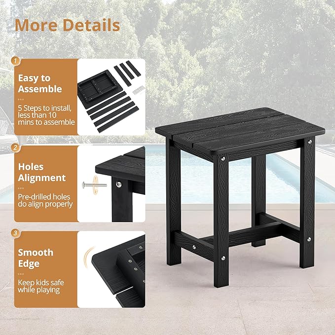 LUE BONA Outdoor Rocking Chairs Set, 3-Piece, HDPS Poly Porch Rockers with Table, Plastic Weather Resistant Rocking Chair Set for Outdoor Indoor, Garden, Backyard, 350lb, Black Chairs+Table - Image 7