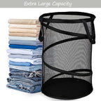 BATTOO Black X-Large Collapsible Laundry Basket Foldable Mesh Pop Up Hamper - Image 3