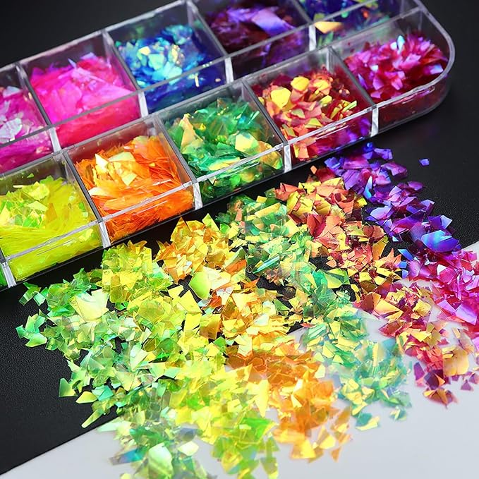 Vezocim Iridescent Glitter Nail Art Sequins, Holographic Transparent Irregular - Image 4