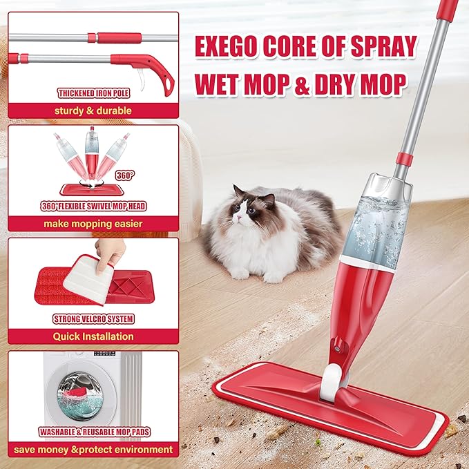 Spray Wet Mops for Hardwood Floor Cleaning: EXEGO Microfiber Dry Dust - Image 3