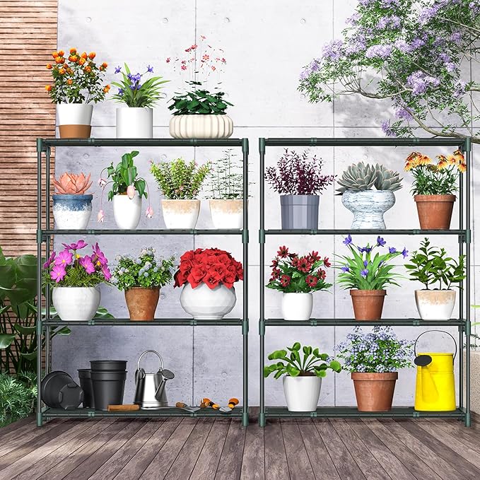 Ohuhu Plant Greenhouse Shelves 4 Tier 2 Pack Extra-Wide Stable Green House Shelving for Outdoor, 31x18x42 Inch Portable Rustproof Metal Shelf Plant Stand Rack Greenhouse Accessories - Image 2