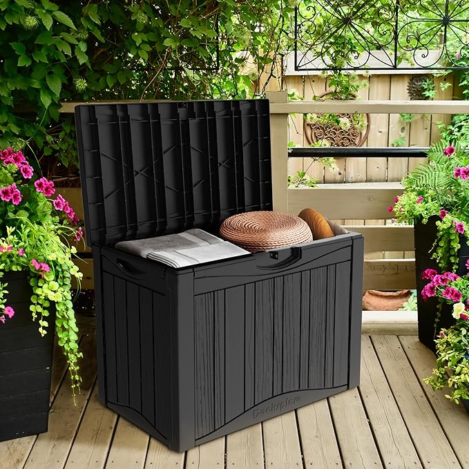 TARKARI 50 Gallon Lockable Resin Deck Box, Waterproof & UV-Resistant Outdoor Storage Box for Outdoor Cushion Storage, Garden Tools & Pool Accessories Storage, Black - Image 5