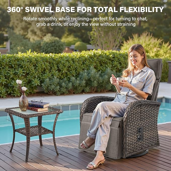 Belord 7 Piece Patio Furniture Set with 4 Swivel Recliner Chairs and 3 Side Tables, Dual-Adjust Wicker Chaise Lounge Chairs for Outdoor Patio Conversation, All-Weather Brown Rattan - Image 7