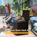 DRATO 31 Gallon Deck Box, Outdoor Storage Box for Patio Cushion, Garden Tools, Waterproof Resin Storage Box (Black，31 Gallon) - Image 4