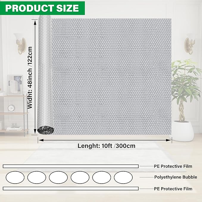 winemana Window Insulation Roll, 48IN x 10FT Reflective Heat Shield Bubble Film - Image 3