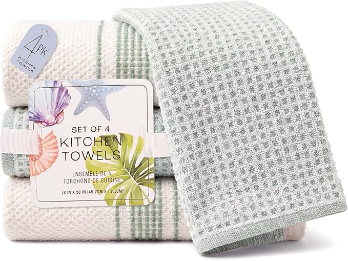 MosJos Kitchen Towels, Cotton Hand Towels White & Turquoise Mini Weaved by MosJos