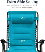 Best Choice Products Oversized Padded Zero Gravity Chair, Folding Outdoor Patio Recliner, XL Anti Gravity Lounger for Backyard w/Headrest, Cup Holder, Side Tray, Polyester Mesh - Aqua Blue - Image 3