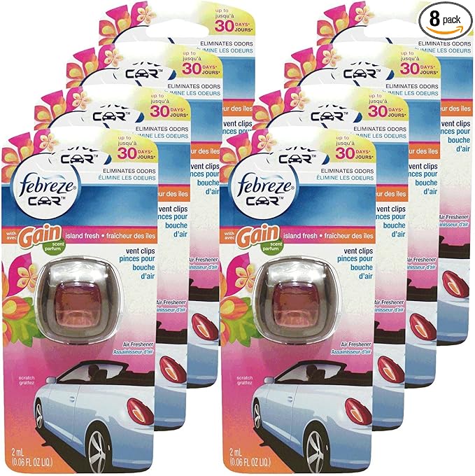 Febreze Car Vent Clips Air Freshener & Odor Eliminator, Gain Island Fresh Scent by Febreze