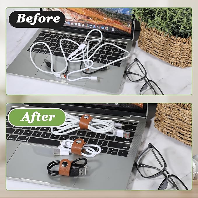 10 PCS Leather Cable Organizers, Leather Travel Cords Storage Organizers Snap - Image 5