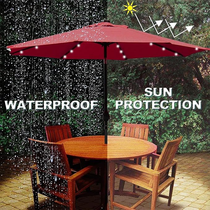 Blissun 9 ft Solar Umbrella, 32 LED Lighted Patio Umbrella, Table Market Umbrella, Outdoor Umbrella for Garden, Deck, Backyard, Pool and Beach (Red) - Image 4
