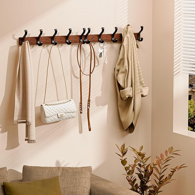 Solid Wood Wall Mounted Coat Rack, Heavy Duty 5 Hook Wooden Hanger - Image 7