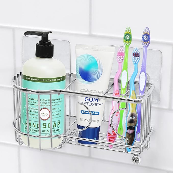 Simple Houseware Stainless Steel 6 Slots Toothbrush Holder Adhesive Wall by SimpleHouseware