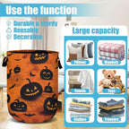 Spooky Pumpkin Laundry Basket, Halloween Laundry Hamper Collapsible Oxford Cloth - Image 3