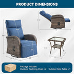 3 Pieces Zero Gravity Patio Swivel Rocking Recliner Chairs Set of 2 - Wicker Outdoor Lounge Chair with Side Table, Adjustable Backrest & Footrest, High Back Outdoor Recliner Chair for Pool Deck Blue - Image 2