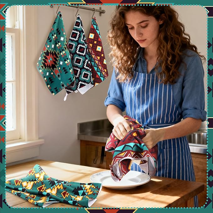 Set of 6 Western Aztec Kitchen Towels American Decorative Rustic Cloth - Image 5