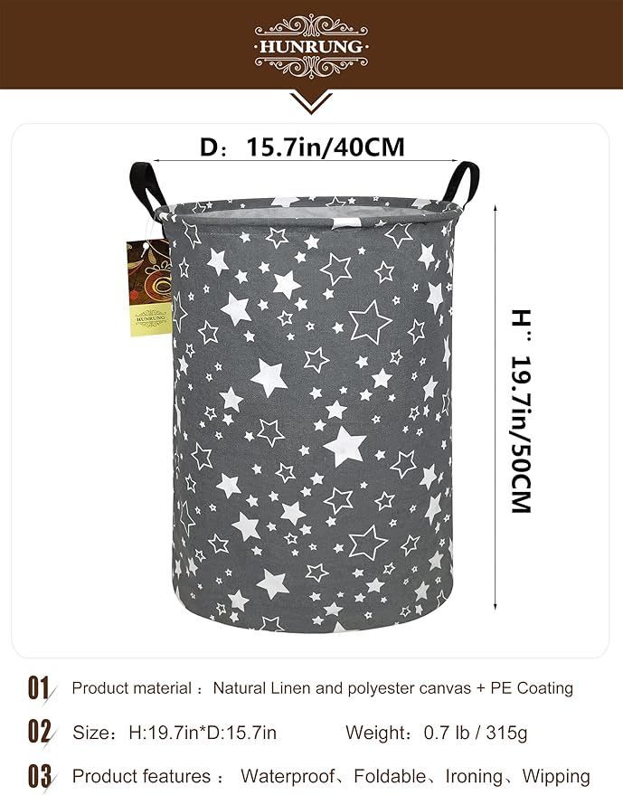 HUNRUNG Laundry Hamper, Large Canvas Fabric Lightweight Storage Basket Toy - Image 2