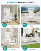 SERWALL Outdoor Rocking Chairs Set of 2, Oversized HDPE Porch Rockers for Adults, All-Weather Composite Patio Rocking Chairs, White - Image 9