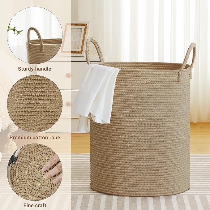 Tall Laundry Basket with Handles, 88L Portable Dirty Clothes Hamper, Boho - Image 3