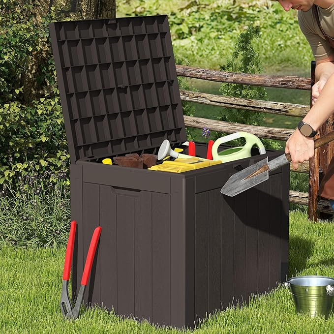 Sweetcrispy Deck Box with 31 Gallon Capacity, Weatherproof Resin Lockable Outdoor Storage for Secure Package Deliveries and Indoor Storage in Garden or Patio, Backyard - Image 4