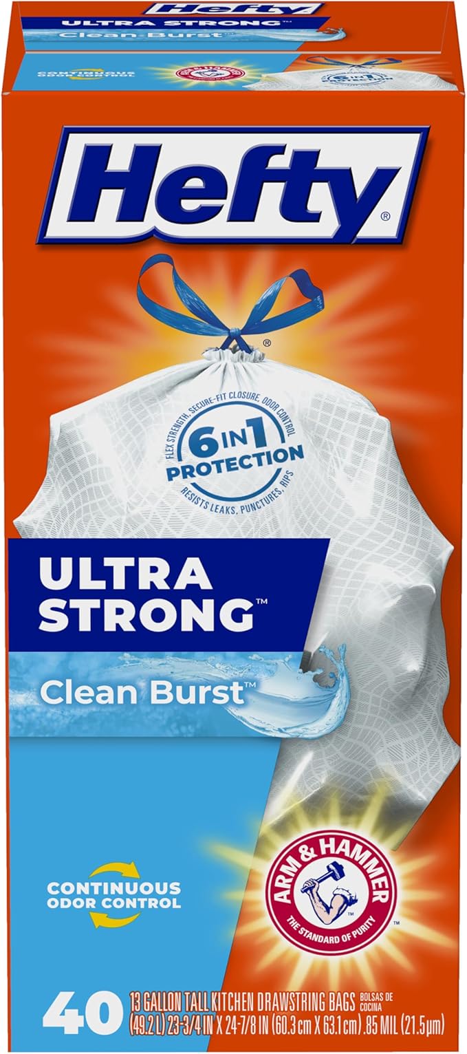 Hefty Ultra Strong 13 Gallon Trash Bags, Tall Kitchen Trash Bags 13 Gallon Size by Hefty