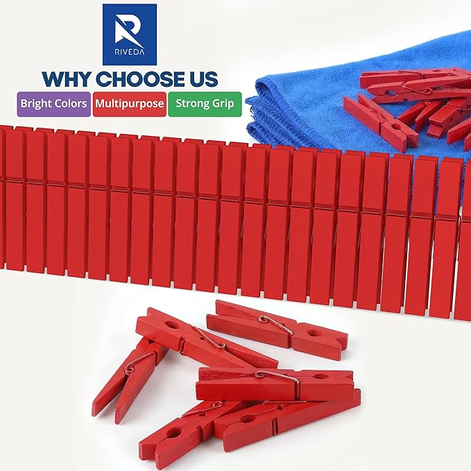 RIVEDA 50pcs Colored Wooden Clothes Pins, Clothespins - Image 8