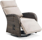 Zero Gravity Patio Swivel Rocking Recliner Chair - Wicker Outdoor Lounge Chair with Adjustable Backrest & Footrest, All Weather Reclining Rocker Chairs with Thick Cushion for Pool Deck Beige - Image 7