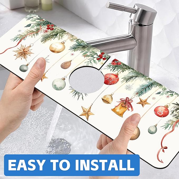 Christmas Star Balls Bells Kitchen Sink Splash Guard Mat Absorbent Fast Drying - Image 6