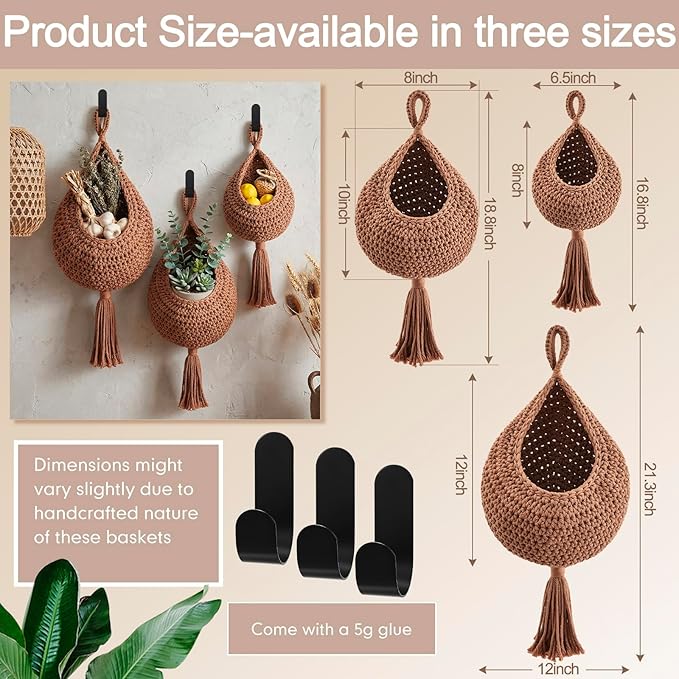 Honeydak Boho Decor Hanging Wall Baskets - Image 2