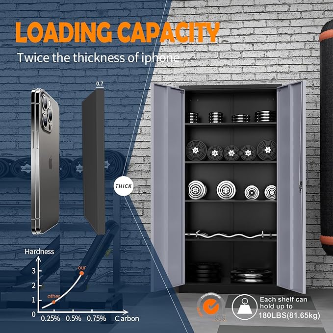 Yizosh Metal Storage Cabinet with Locking Doors and 5 Adjustable Shelves, 72" Garage Storage Cabinet Steel Lockable for Office,Home,Garage - Image 5