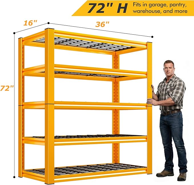 REIBII Garage Shelving Load 3200LBS, 5-Tier Storage Shelves, Adjustable Heavy Duty Metal Shelving Unit for Pantry, Basement, Warehouse, 72" H x 36" W x 16" D H, 3PC - Image 3