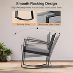 3 Pieces Outdoor Patio Furniture Set Rocking Bistro Set Outdoor Rattan Conversation with Coffee Table for Garden Balcony Backyard Poolside (Grey Cushion) - Image 3