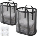 Mesh Laundry bag with Handles, 42L Collapsible Laundry Basket with 2 Hooks by TECHMILLY