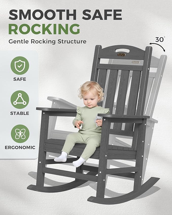 Oversized Outdoor Rocking Chairs Set of 4, High Back Porch Rocker Chair, HDPE All Weather Resistant Rocking Chairs for Patio, 380lbs Weight Capacity, Dark Grey - Image 4