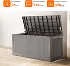 ROJIK Outdoor Storage Housing Deck Box - Waterproof Patio Furniture, Garden Tools, Cushions, Pool Accessories Storage Bench with Lockable Lid and Side Handles (Grey 110 Gal) - Image 5