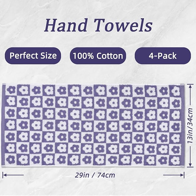 Jacquotha Cotton Hand Towels Lilac Checkered Floral - Image 7