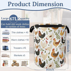 Rooster Hen Chick Laundry Basket, Foldable Waterproof Oxford Cloth Tote Bag - Image 2