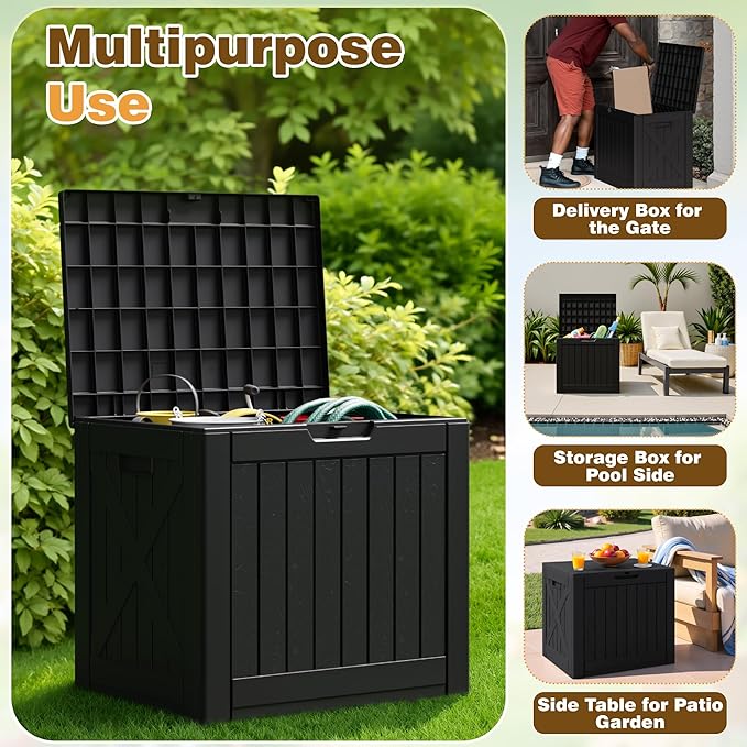 Flamaker Resin Deck Box 40 Gallon Waterproof Outdoor Indoor Storage Box Imitation Wood Resin for Patio Furniture Garden Tools and Pool (Black) - Image 5