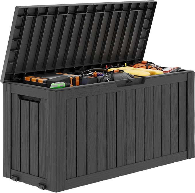 Outdoor Storage Box, Resin Deck Boxes Indoor and outdoor, Waterproof Storage Box Lockable Lid (Black, 75 Gallon) by NBYSGO