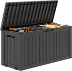 Outdoor Storage Box, Resin Deck Boxes Indoor and outdoor, Waterproof Storage Box Lockable Lid (Black, 75 Gallon) by NBYSGO