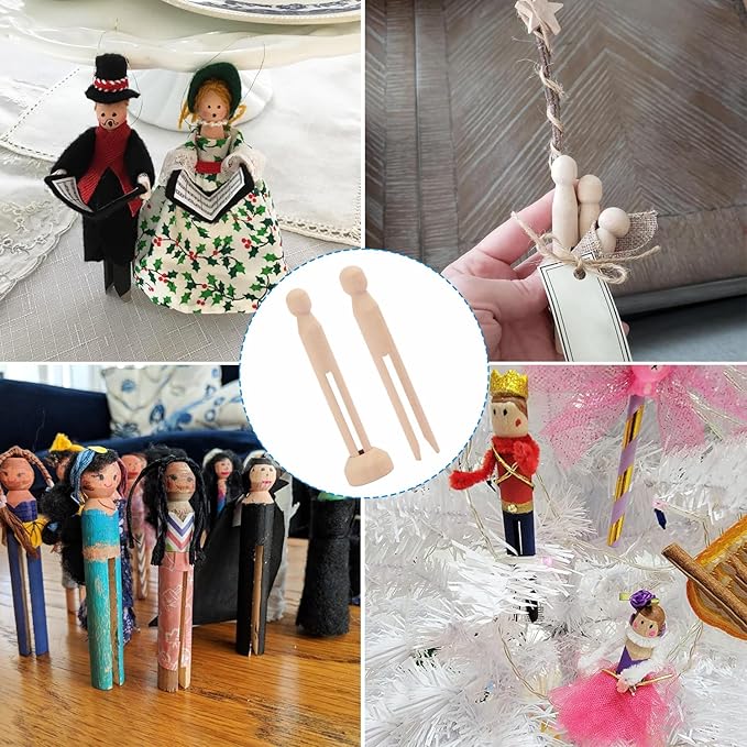 120 PCS Wood Doll Pins, Unfinished Doll Clothespins, Wood Clothespins and Stands - Image 7
