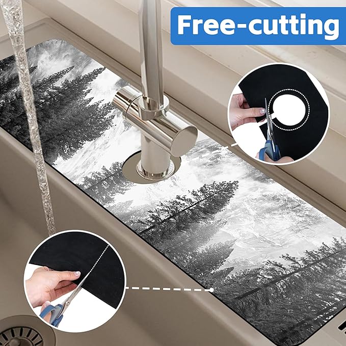 Winter Forest Mountain Sink Faucet Absorbing Mat Sink Splash Guard Faucet Mat - Image 7