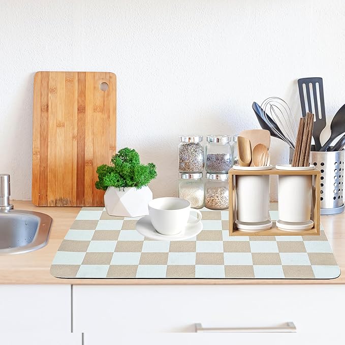 Coffee Mat Checkered Dish Drying Pad - Image 5