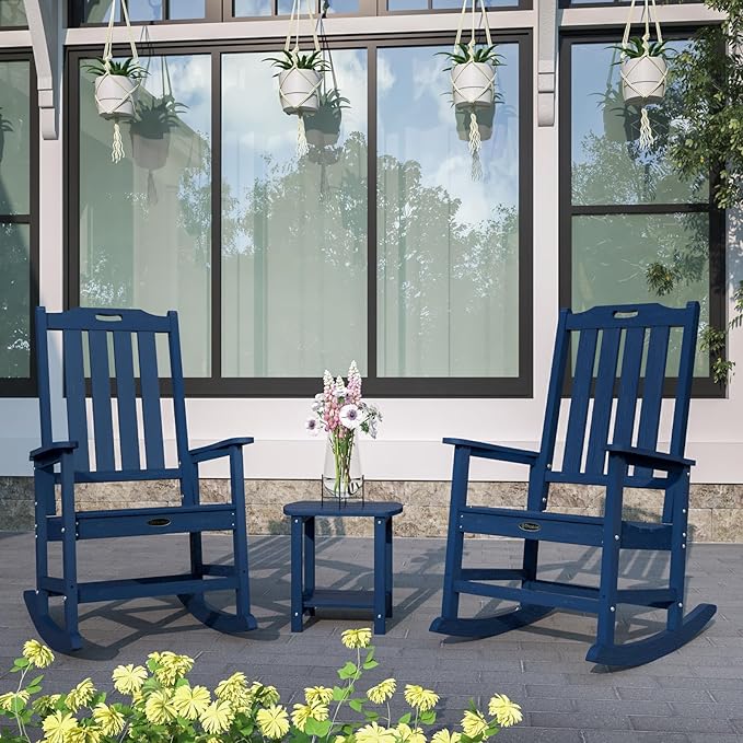 Oversized Rocking Chair Set of 4, Outdoor Rocking Chair for Adults, All Weather Resistant Porch Rocker for Lawn Garden, Navy Blue - Image 2