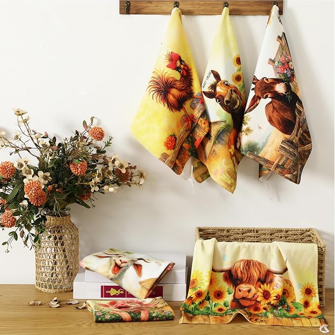 Breling Set of 6 Farmhouse Animal Kitchen Towels Funny Dish Towel Bathroom - Image 3