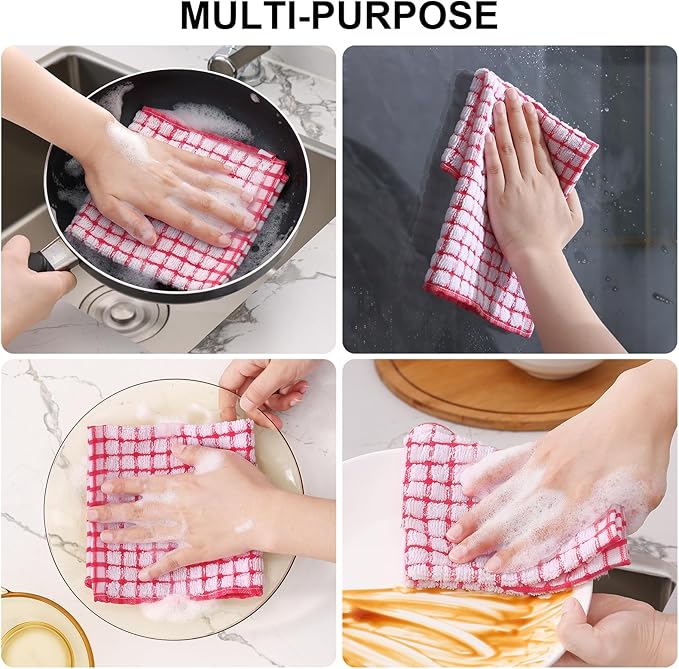 Kitinjoy Cotton 12 Pack Terry Kitchen Dish Cloths, 12 x 12 Inches Super Soft - Image 4