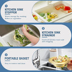 Kitchen Sink Drain Strainer 3 in 1, 304 Stainless Steel Pop Up Sink Stopper - Image 6