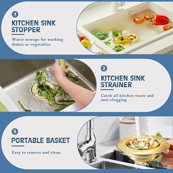 Kitchen Sink Drain Strainer 2 Pack, 304 Stainless Steel Pop Up Sink Stopper - Image 6