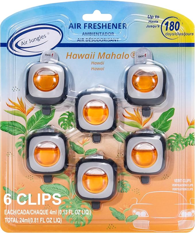 Air Jungles Hawaiian Scent Car Air Freshener Vent Clip, Natural Essential Oil by AirJungles